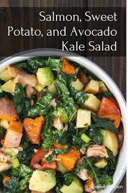 Salmon Sweet Potato And Avocado Kale Salad Slender Kitchen Recipe Healthy Recipes Healthy Easy Salad Recipes