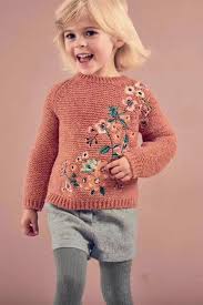 Pull Epais Tricote En Coton Avec Broderies Fleurs Tricot Fillette Modele Tricot Gratuit Tricot