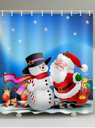 Christmas Snowman Santa Claus Print Bathroom Shower Curtain Christmas Shower Curtains Christmas Shower Shower Curtain