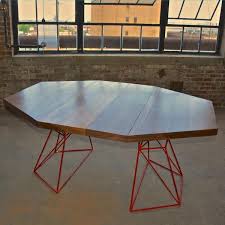 Modern Hexagon Dining Table With Extension Top In Walnut And Steel Philosophy With A Hammer Dining Table Modern Dining Table Round Coffee Table Modern