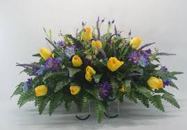 Pay respects with this cemetery vase. Blueyellow Purple Cemetery Saddle Spring Cemetery Flowers Etsy Cemetery Flowers Cemetery Decorations Flower Arrangements