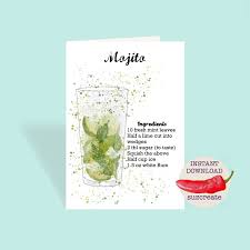 Watercolor Mojito Cocktail Recipe Birthday Card Recipe Cards Etsy In 2020 Mojito Cocktail Recipe Mojito Cocktail Recipe Cards
