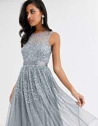 Amelia Rose Bridesmaid Midi Embellished Dress Dark Greysilver Myoneweddingcouk Midi Bridesmaid Dress Embellished Bridesmaid Dress Silver Bridesmaid Dresses