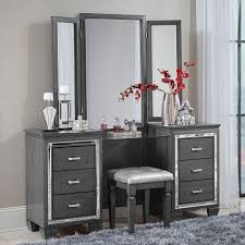 Beds upholstered leather platform beds upholstered fabric platform beds lighting floor lamps table lamps hanging lamps chests and vanity sets valentino bedroom set includes: Allura Vanity Dresser W Mirror Gray Homelegance Furniture Cart