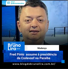 A Codevasf na Paraíba terá novo comando. A informação vinda de Brasília  confirma que o novo superintendente será Fred Queiroga Pinto, que assume o  posto por indicação do deputado federal Hugo Mota (
