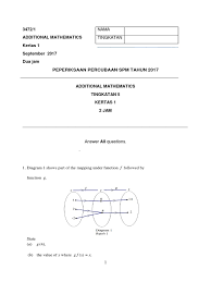 Peperiksaan Percubaan Spm Add Maths Paper 1 2017 Pdf Function Mathematics Logarithm