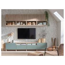 Besta Tv Storage Combination Walnut Effect Light Gray Lappviken Notviken Stubbarp Gray Green 94 In 2020 Ikea Living Room Living Room Tv Tv Storage