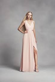 Long Petal Pink Halter Chiffon Dress With Low Crisscross Back White By Vera Wa Chiffon Dress Long Vera Wang Bridesmaid Dresses Davids Bridal Bridesmaid Dresses
