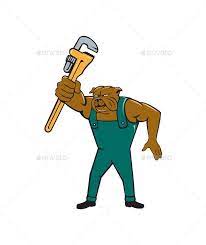 Bulldog Plumber Monkey Wrench Isolated Cartoon Monkey Wrench Bulldog Cartoon Styles
