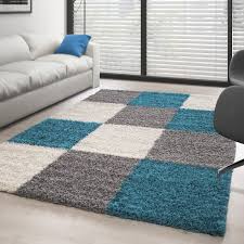 Wenn sie das wohnzimmer grau gestalten, überlegen sie zuerst, worauf sie den akzent im raum setzen wollen. Hochflor Langflor Wohnzimmer Shaggy Teppich Kariert Turkis Weiss Grau Grosse 60x110 Cm