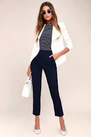 Kick It Navy Blue High Waisted Trouser Pants Work Outfits Women Business Casual Outfits Fashion Clothes Women
