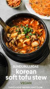 Sundubu Jjigae Or Korean Soft Tofu Stew Vegan Recipe Recipe Vegetarian Stew Recipe Tofu Recipes Vegan Vegan Fried Chicken