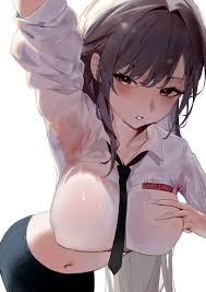 hanbok625, marciana (nikke), marciana (school days) (nikke), goddess of  victory: nikke, absurdres, highres, armpits, blush, hand on own chest,  leaning forward, long hair, long sleeves, name tag, navel, necktie,  piercing - Image