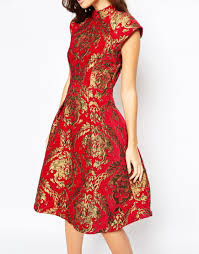 Chi Chi London High Neck Baroque Print Structured Skater Dress At Asos Com Fashion Reception Dress Short Asian Dress