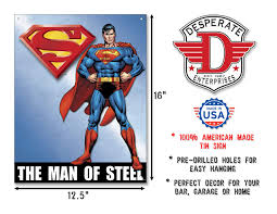 Signs 4 Fun Superman of Steel Metal Tin Sign, paper, Blue, 12 x 16 Inch :  Desperate Enterprises: Amazon.co.uk: Home & Kitchen