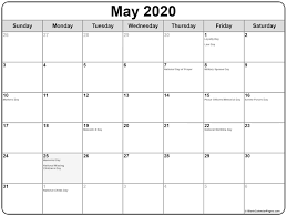 May 2020 Calendar With Holidays In 2020 Holiday Calendar National Holiday Calendar Free Printable Calendar Templates
