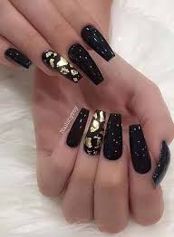 Black And Gold Nails Coffin Black Nail Designs With Diamonds Is A Best Nail Design Option But All The Black Nail Designs With Diamonds Black Nail Designs Gold Nails Diamond Nail Designs