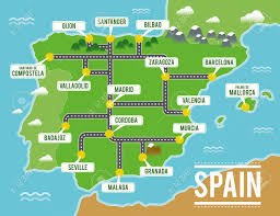 Spain is located in western europe on the iberian peninsula. Cartoon Vector Map Of Spain Travel Illustration With Spanish Royalty Free Cliparts Vectors And Stock Illustration Image 99217481