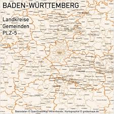 Sie sind untere staatliche verwaltungsbehörden. Baden Wurttemberg Vektorkarte Landkreise Gemeinden Plz 5 Grebemaps B2b Kartenshop