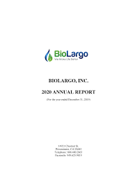 BIOLARGO, INC. 2020 ANNUAL REPORT