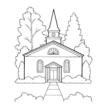 Line drawing of a church. 11th Article Of Faith Worship