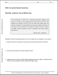 Benito Juarez La Reforma Dbq Worksheet For World History Benito Juarez Document Based Questions Dbq