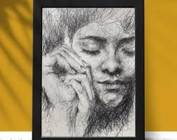 Original Abstract Portrait Drawing "untitled (head)" by Matt Makela Pencils 