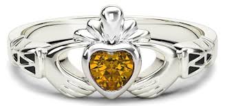 Ladies Citrine Silver Claddagh Celtic Knot Ring November Birthstone