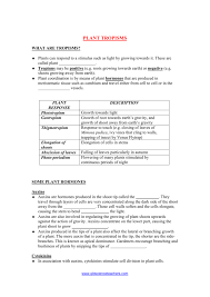 Plant Tropisms Cloze Worksheet