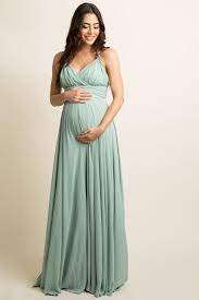 Mint Green Chiffon Halter Tie Back Maternity Evening Gown Maternity Evening Gowns Maternity Evening Dress Maternity Evening
