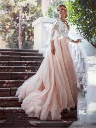 ♥ model filali love this look!! White Lace Sleeves Pink Tulle Long Wedding Dress