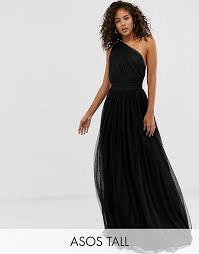 Asos Design Tall One Shoulder Tulle Maxi Dress Asos