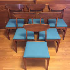 We chose to add protectors to the legs so it would indent into our linoleum it works great! Mid Century Modern Walnut Dining Chairs With Teal Upholstery Set Of 6 Epoch