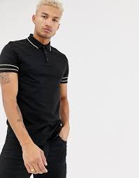 Black And Gold Polo T Shirt Design Polo Shirt With Contrast Gold Sleeve Taping In Black Mens Tops Polo Shirt Sleeves