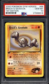 Team up pokemon cards info and collection management. Auction Prices Realized Tcg Cards 2000 Pokemon Gym Heroes Brock S Geodude 1st Edition