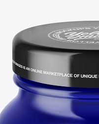 Blue Glass Cosmetic Jar Mockup High Angle Shot In Jar Mockups On Yellow Images Object Mockups