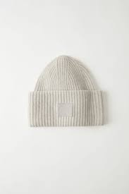 Acne Studios Pansy N Face Light Grey Melange Beanie Knit Beanie Hat Rib Knit