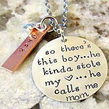 Search Mom Necklace Mother Son Hand Stamped