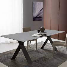 A unique, bold design, this dining table is a great way to blend organic materials into a space. 63 71 79 Grey Faux Marble Rectangle Modern Dining Table Black X Base Dining Tables Dining Room Kitchen Furniture Furniture
