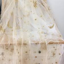 1 Yard Gold Glitter Soft Off White Tulle Lace Fabric With Star Moon Horse Design Bridal Veil Wedding Gown Overlay Fabric Accessory Tulle Lace White Tulle Tulle