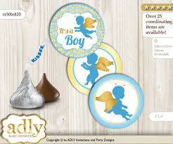 To calculate what the shipping costs will be for your order, add the items you are interested in to your cart, view the shopping cart page, and select your 'delivery area' to. Printable Boy Angel Candy Kisses For Baby Boy Shower Diy Gold Blue Heaven Adly Invitations And Digital Party Designs