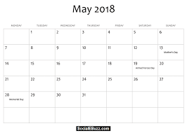 May Calendar Http Socialebuzz Com May 2018 Calendar Printable Template Calendar Printables 2021 Calendar Calendar