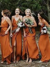 Elegant Prom Dress A Line V Neck Orange Chiffon Bridesmaid Dress With Split With Images Orange Chiffon Bridesmaid Dress Orange Bridesmaid Dresses Burnt Orange Bridesmaid Dresses