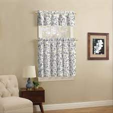 Mainstays Leaf Print Light Filtering Rod Pocket Kitchen Curtain Tier And Valance 3 Piece Set Blue 56 X 36 Walmart Com Kitchen Curtains And Valances Kitchen Curtains Curtains Living Room