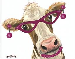 Funny Cow With Glasses Cow Art Print From Original Cow Etsy Cow Canvas Cow Painting Cow Art