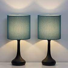 Amazon Com Haitral Bedside Table Lamps Nightstand Lamps Set Of 2 Modern Desk Lamp For Bedroom Living Room Office With Metallic Base And Fabric Shade Dark Blue Ht Btl11 06x2 Home Improvement