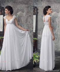 Lace Cap Sleeves Empire Waist Maternity Wedding Dress With Flowy Skirt Floor Length Coun Empire Waist Wedding Dress Pregnant Wedding Dress Beach Bridal Dresses