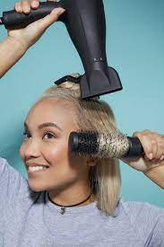 That's because it is always best brush the hair forward, tuck your round bruch underneath, and blow dry the section from the top, pointing downward. Tutorial How To Blow Dry Short Hair Without A Fuss