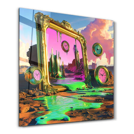 A Dreamscape of Melting Reality Glass Wall Art | ArtDesigna XS (16"x16")