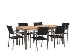 48 l x p purlove 6 piece dining table set, wood dining room table and 4 chairs with cushions 1 bench with cushion, retro style kitchen table set. 6 Seater Garden Dining Set Teak Wood Top With Rattan Black Chairs Grosseto Beliani De